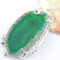 New Arrival Flower Style Emerald Agate Slap Geode Gems Silver Necklace Pendants