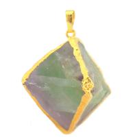 Rare Gemstone Green Fluorite Yellow Gold Plated Necklace Pendants