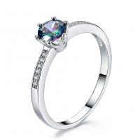 Classical Round Cut Rainbow Mystic Fire Topaz Gems Silver Woman Ring Size 7 8 9