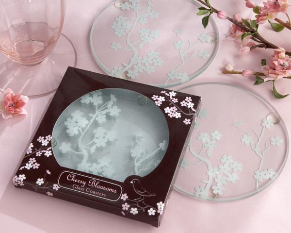 72 Cherry Blossoms Frosted Glass Coaster Wedding Favors  