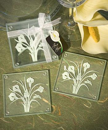 150 Calla Lily Bouquet Glass Coasters Sets of 2 Wedding Favors