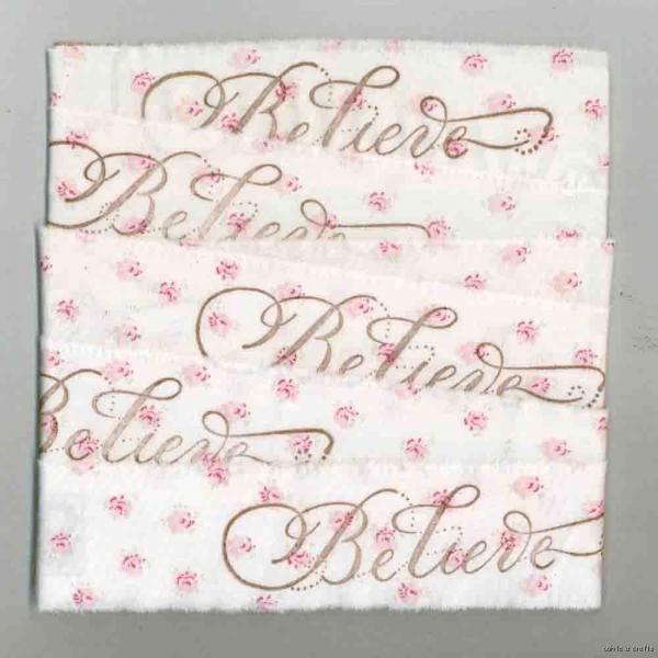 c119 Rachel Ashwell fabric muslin Believe rubber stamped pink floral 