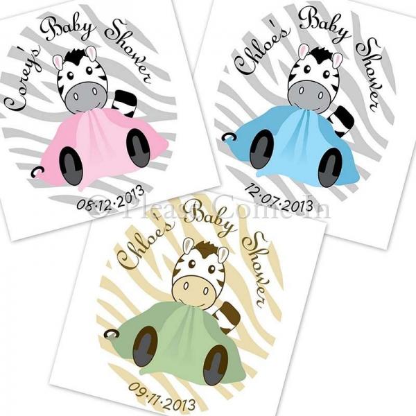 60 Personalized Baby Shower Zebra Print Envelope Seal Sticker