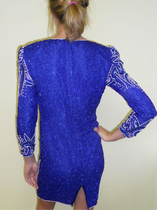 VINTAGE 80S GLAM SILK BEADED AND SEQUINS EVENING COCKTAIL DRESS SZ 4 