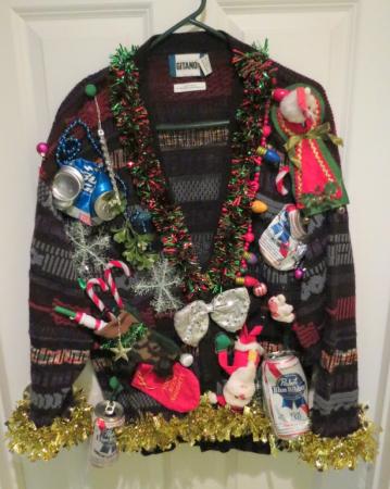 HILARIOUS HILLBILLY BEER CAN DECORATIONS UGLY CHRISTMAS SWEATER MENS xl ...