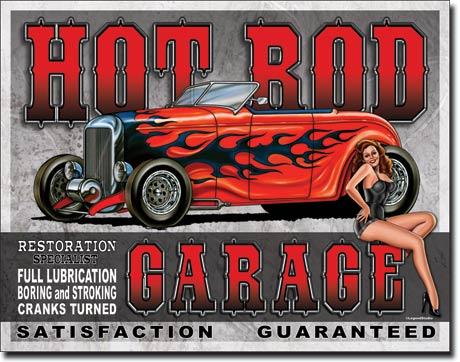 Hot Rod Restoration Garge Art Tin Sign Pin Up Girl