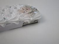 3D Cute Cake Pearl Bling Rose Crystal Case Cover for iPhone 4 4S Black 