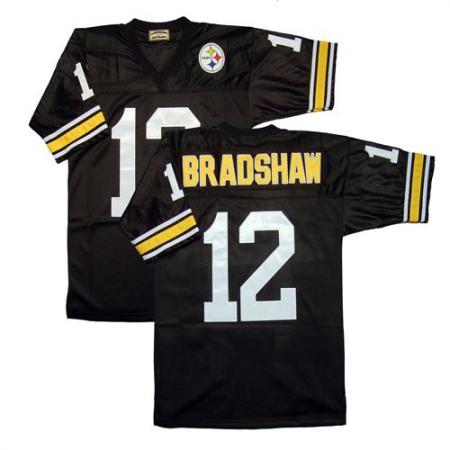 Terry Bradshaw #12 Pittsburgh Steelers Sewn Black Throwback Mens Size 