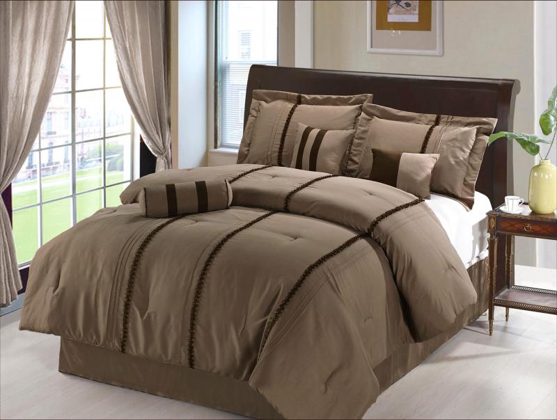 Pcs Modern Brown Lace Bedding Comforter Set Bed in A Bag Queen
