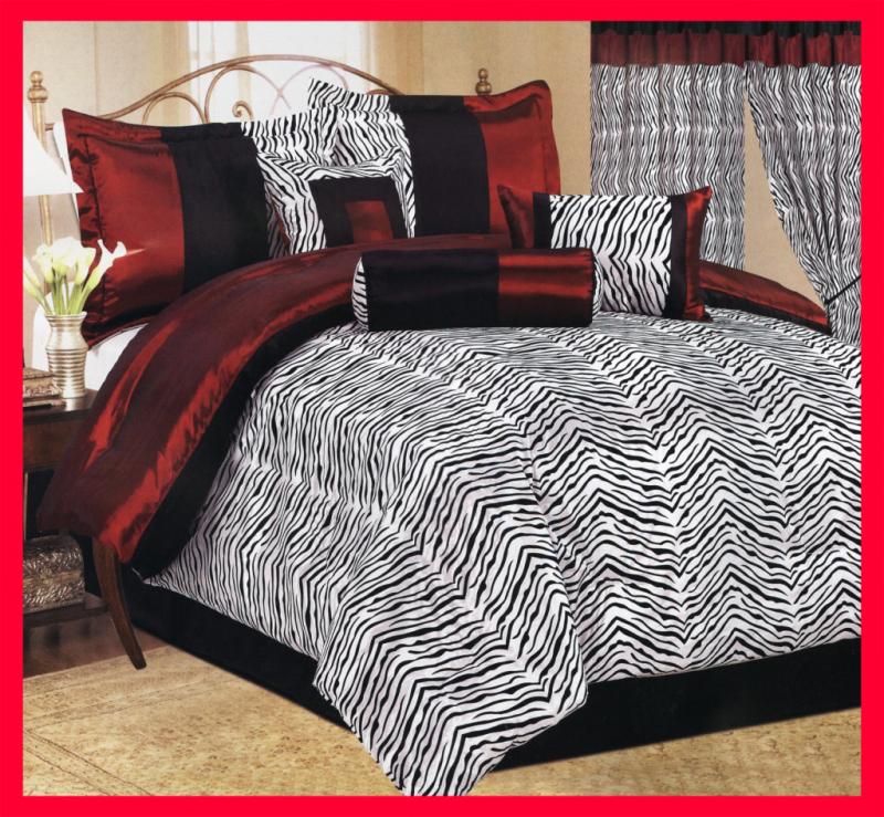 Pcs Flocking Jungle Zebra Comforter Set Bed in A Bag King Black