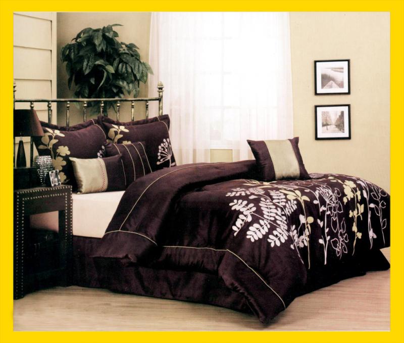 7 Pcs Daisy Floral Satin Bed in A Bag Comforter Set Queen Size Maroon