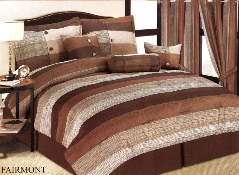 New Luxurious Jacquard Stripe Comforter Set Queen Brown