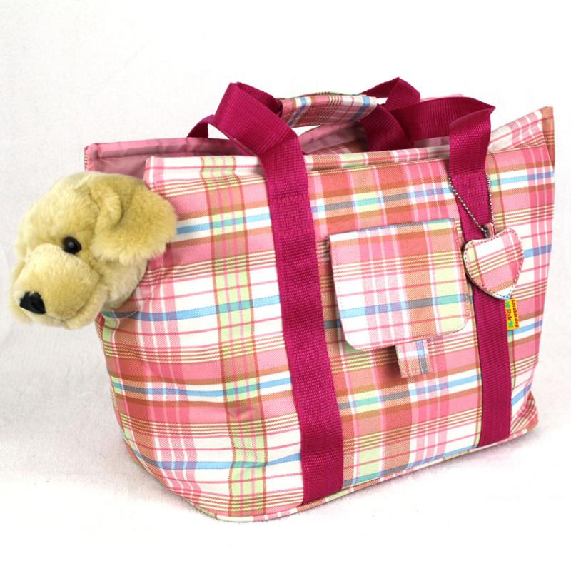 Pink Plaid Dog Puppy Cat Pet Travel Carrier Bag Tote  