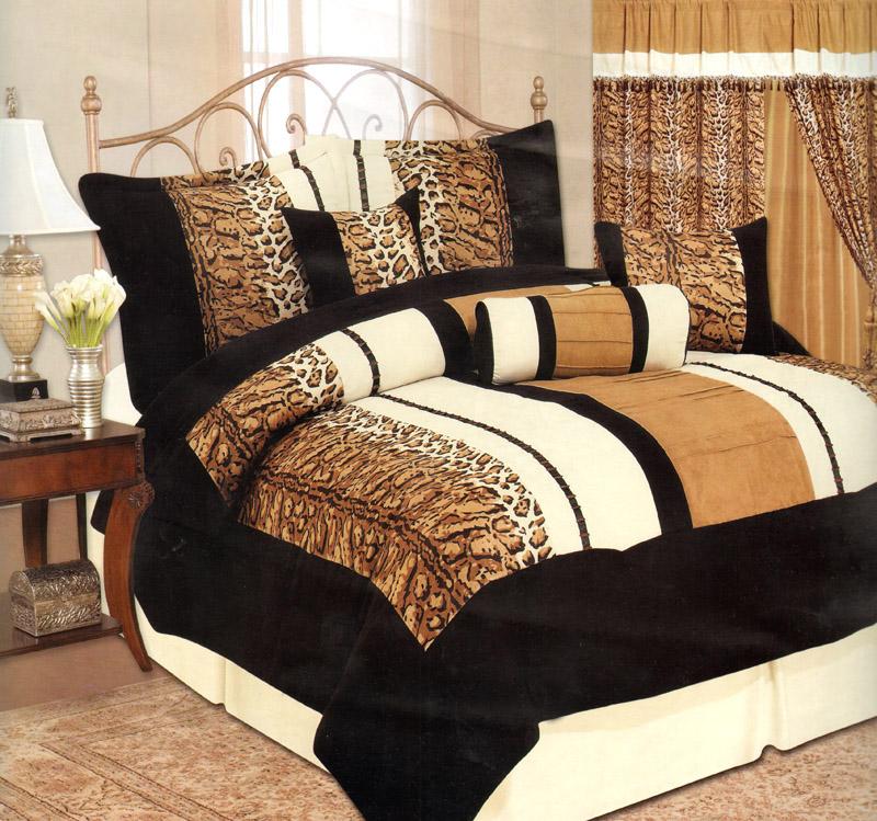 Pcs Leopard Skin Micro Suede Comforter Set Bed in A Bag Queen Size