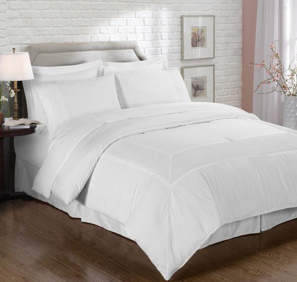 3 Piece Solid Pleated Hem Duvet Cover Set With Corner Ties White