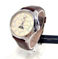 TOMMY HILFIGER Mens Brown Leather Stainless Steel Watch 1710216 NWT $ 