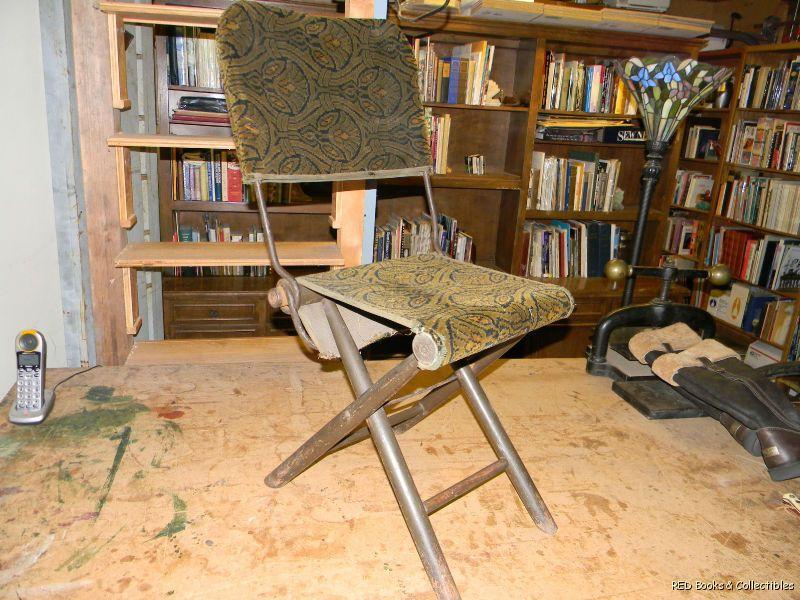 Civil War Folding Officers Field Chair Wrought Iron with Carpet Covering 1861 65