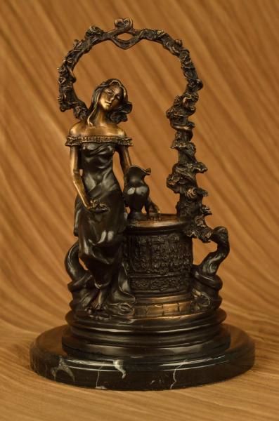 Vintage Singed Icart Romantic Girl Bronze Sculpture Statue Figurine 