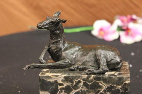 Signed Bronze Marble Statue Stag Elk Deer Buck Bookend Sculpture 