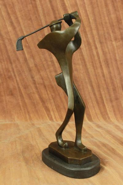 Bronze Statue Abstract Male Golfer with No Face Cubism Mid Century