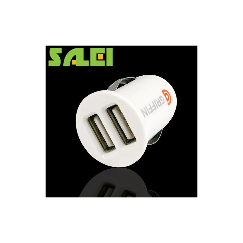 White 2 Dual USB Car Charger Adapter for Apple iPod iPad iPhone 3G 3GS 