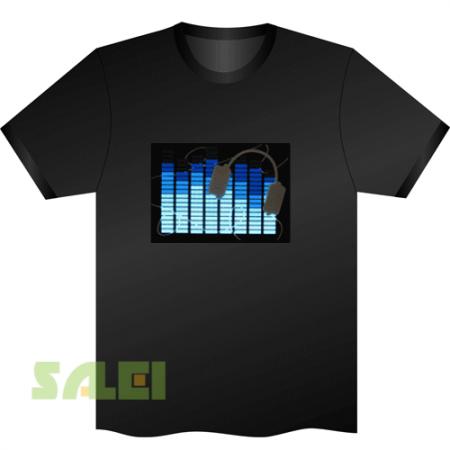 Black Music Sound Activated EL Equalizer LED T Shirt Earphone 