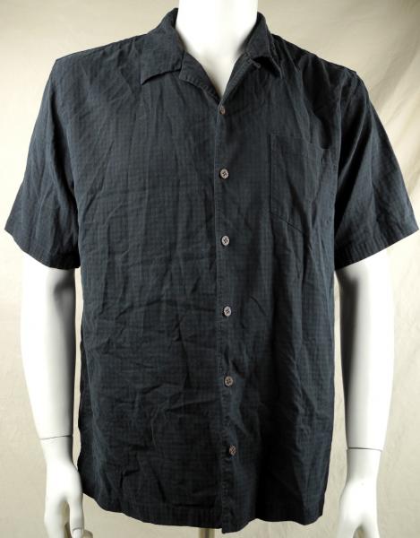 Tommy Bahama Checkered Mens Hawaiian Shirt Large Black Silk 