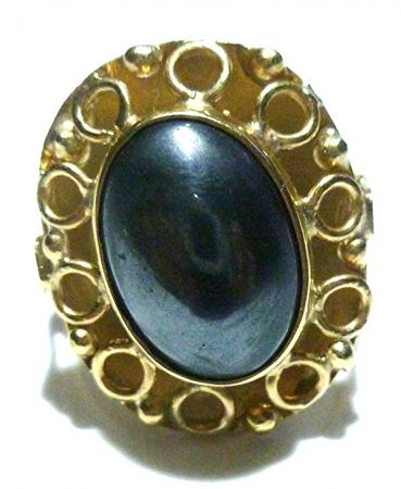 AWESOME ART DECO 14K GOLD ORNATE HEMATITE WOMENS ESTATE RING BAND SIZE