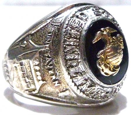 ANTIQUE USMC UNITED STATES MARINE CORPS STERLING SILVER ONYX RING TUNS ...