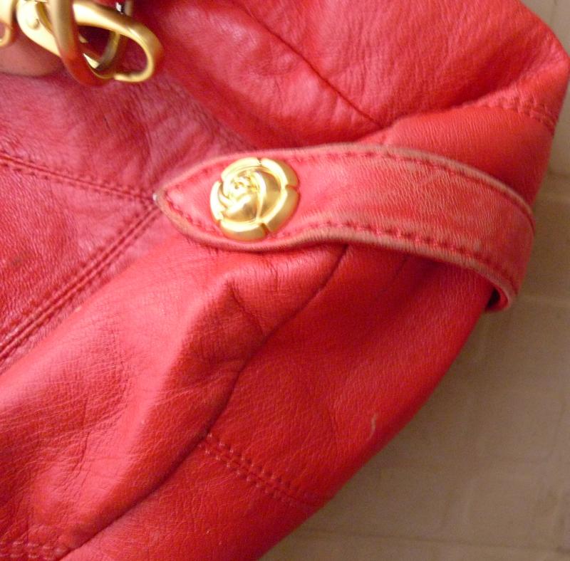 Rough Roses Red Leather Hobo Style Handbag Crossboday
