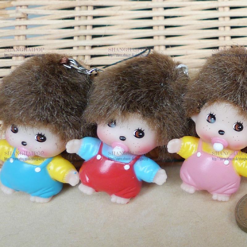 Mini Baby Monchichi Doll Mobile Cell Phone Charm Keyring Chain Toy Monchhichi