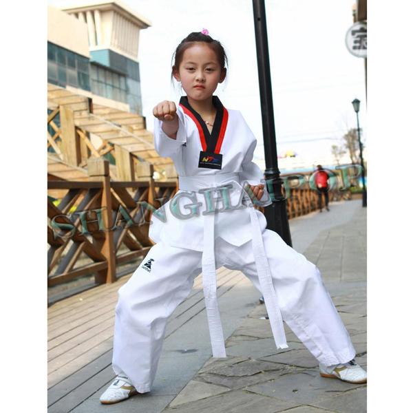 White Taekwondo Uniform Martial Arts Student Kids Karate Cotton Dan DOBOK Poom