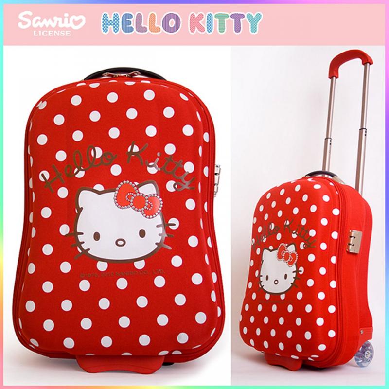 Hello Kitty Travel Rolling Luggage Trolley Bag 18" Hard Suit Case Red Sanrio