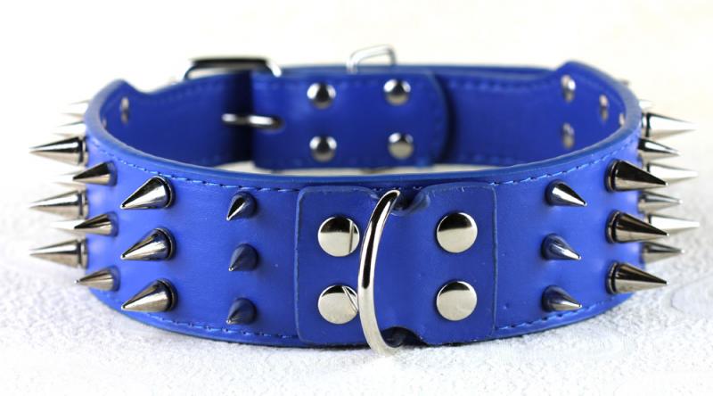 2" Wide 3 Row Full Color Spiked Dog Leather Collars Pit Bull Dog Terrier Collars