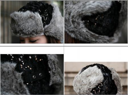 Winter Hat Earflap Russian Trooper Trapper Faux Fur Ski Beanie Cap Women Black
