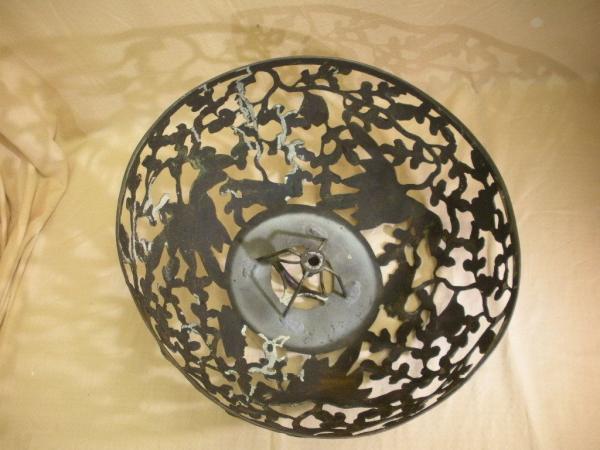 VINTAGE ANTIQUE 18 HAND PAINTED CAST IRON LAMP SHADE Floral Design In 