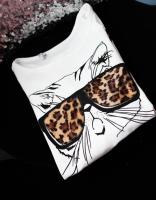 Japan Korea Fashion Funny Bespectacled Cat Kitty Long Sleeve TEE Shirt 